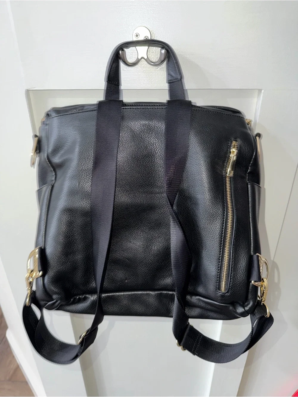 Fawn Design Diaper Bag Backpack Messenger Black Vegan Leather Original